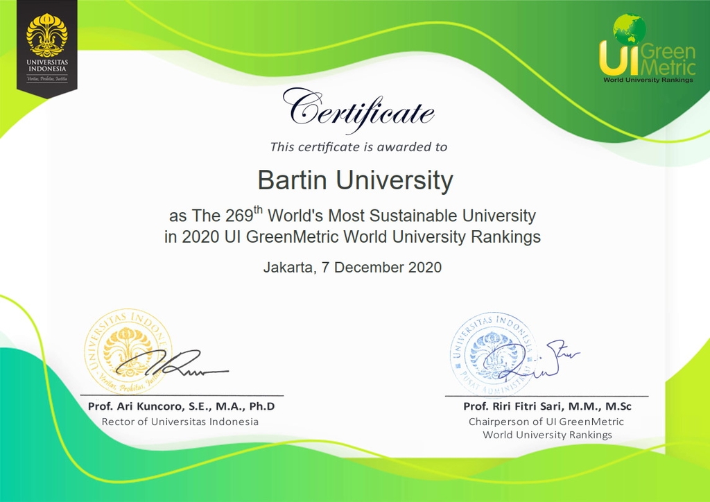 GreenMetric 2020 Sertifika