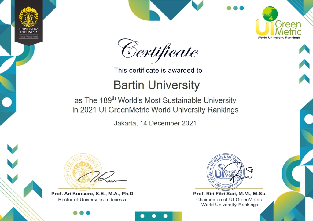 Bartın Üniversitesi, Green Metric (Yeşil Ölçüm) sıralamasında Türkiye’nin en iyi 10’uncu, Dünya’nın 189’uncu yeşil kampüsü oldu.