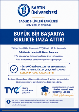 Bartın University Nursing Undergraduate Program Granted Right to Use Turkish Qualifications Framework (TYÇ) Logo