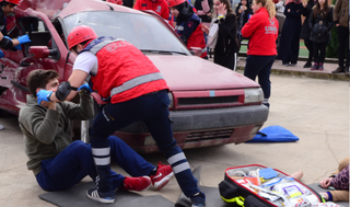 A PRACTICE ON RESCUE AFTER TRAFFIC ACCIDENTS WAS CONDUCTED BY OUR STUDENTS.