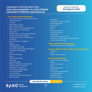 2025-2026 Güz Dönemi Lisansüstü Programlar Öğrenci Alımları