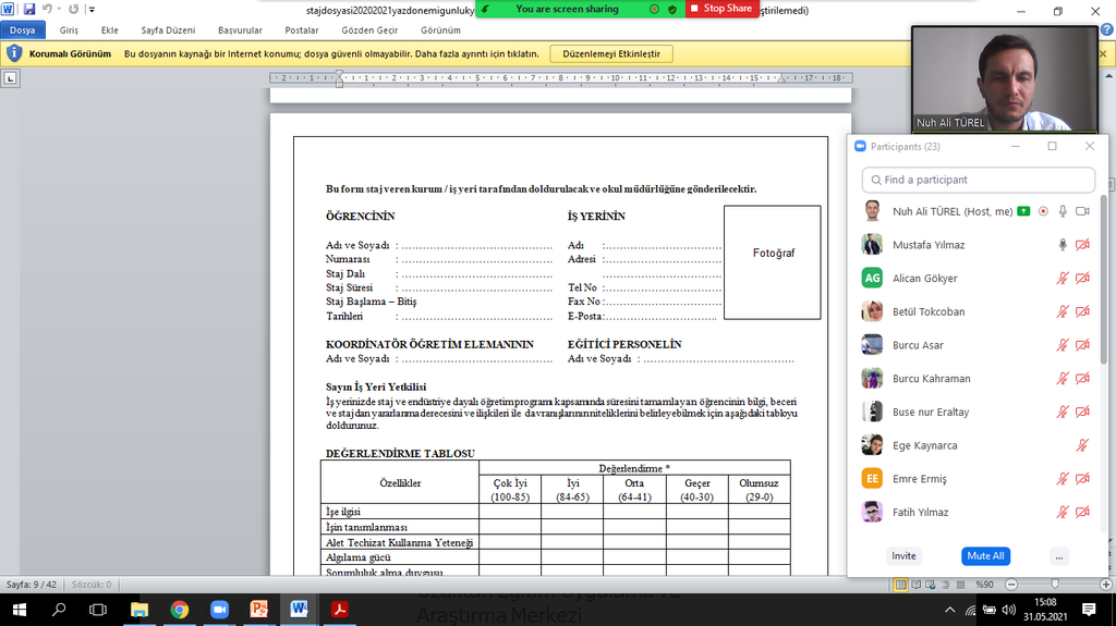 Öğrencilerimize 2020-2021 Yaz Dönemi Stajı Konusunda Bilgilendirme-Yeni Alınan Kararlar ve Yapılan Değişiklikler Fotograflar 6