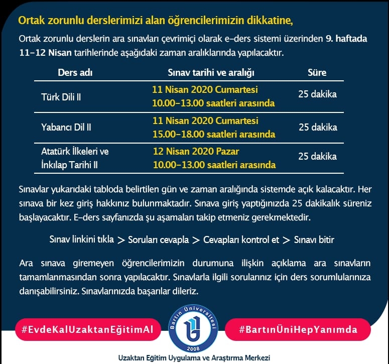 Ortak Zorunlu Derslerin Sınav Tarihleri Fotograflar 0