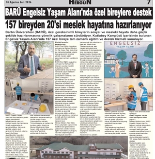 Merkezimiz "BARÜ, Engelsiz Yaşam Alanı'nda Özel Bireylere Destek " Haber Başlığı  ile Bartın Hergün Gazetesinde Yer Aldı