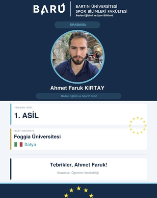 Our student Ahmet Faruk KIRTAY has been selected for the Erasmus Learning Mobility Program!