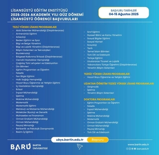 2025/2026 Güz Dönemi Lisansüstü Programlar Öğrenci Alımları